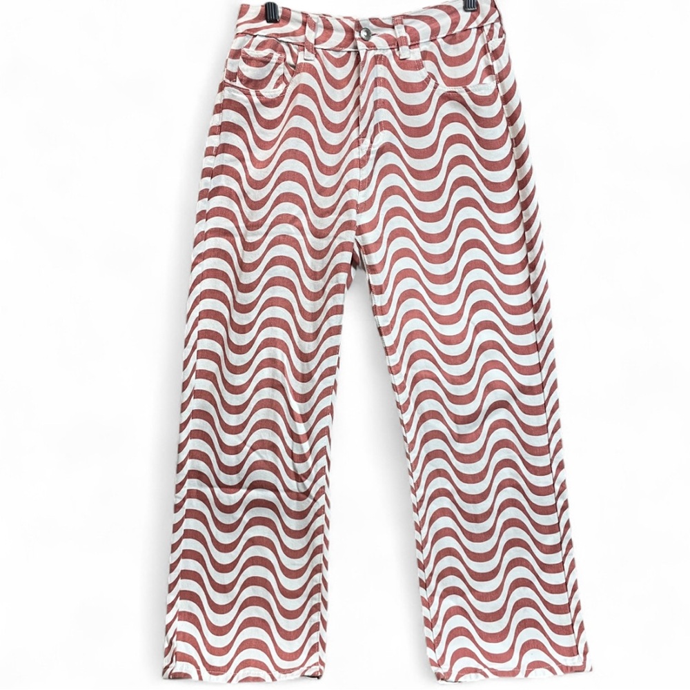 Princess Polly Puerto Denim Retro Pink White Retro Waves High Waisted Jeans Sz 4 - Picture 3 of 8
